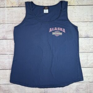 Harley Davidson Alaska Tank Top Womens Large Blue Ketchikan Eagle Graphic